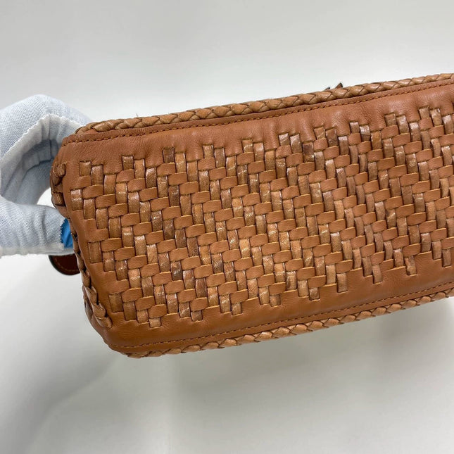 Loewe Puzzle Small Leather Woven Caramel Tan Crossbody Bag