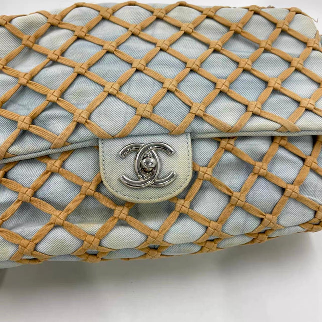 Chanel Jumbo Canebiers Net Knots Flap Blue Denim