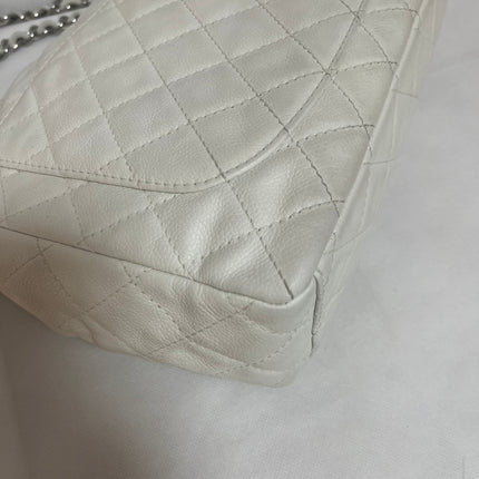 Chanel Classic Flap Maxi White Caviar Leather Silver-tone Hardware Giant CC Logo