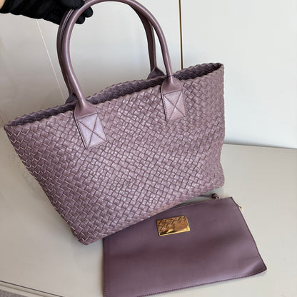 Bottega Veneta Cabat Small Intreccio Leather Tote Bag Dark Lavender Purple