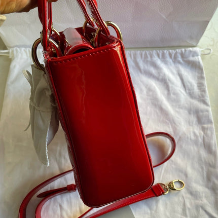 Lady Dior Small Red Patent Leather with Strap