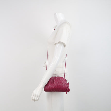 Bottega Veneta Pouch Mini Intrecciato Burgundy Lambskin Leather Crossbody Bag
