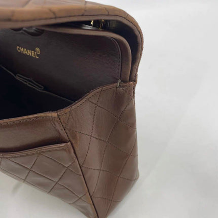 Chanel Classic Flap Rare Vintage Medium Brown Lambskin Leather 24k Gold Hardware 1989-1991