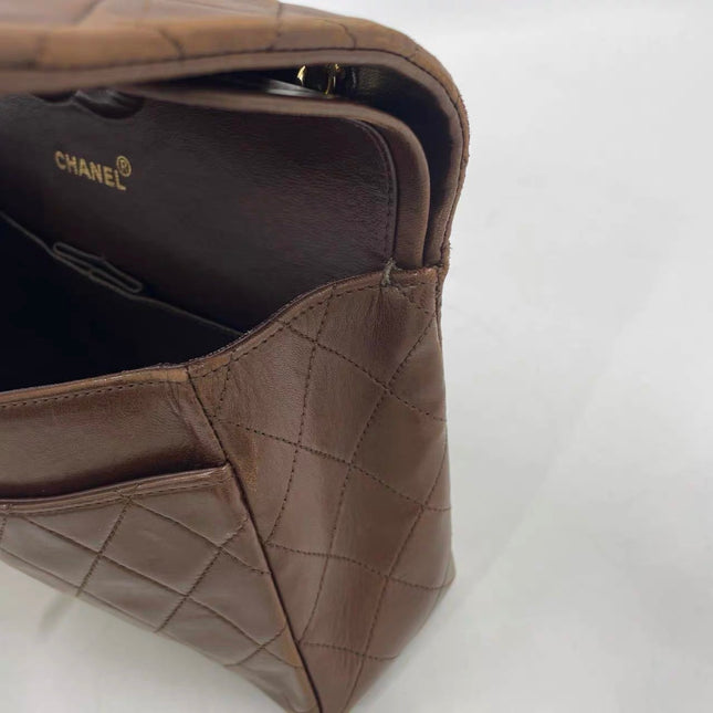 Chanel Classic Flap Rare Vintage Medium Brown Lambskin Leather 24k Gold Hardware 1989-1991