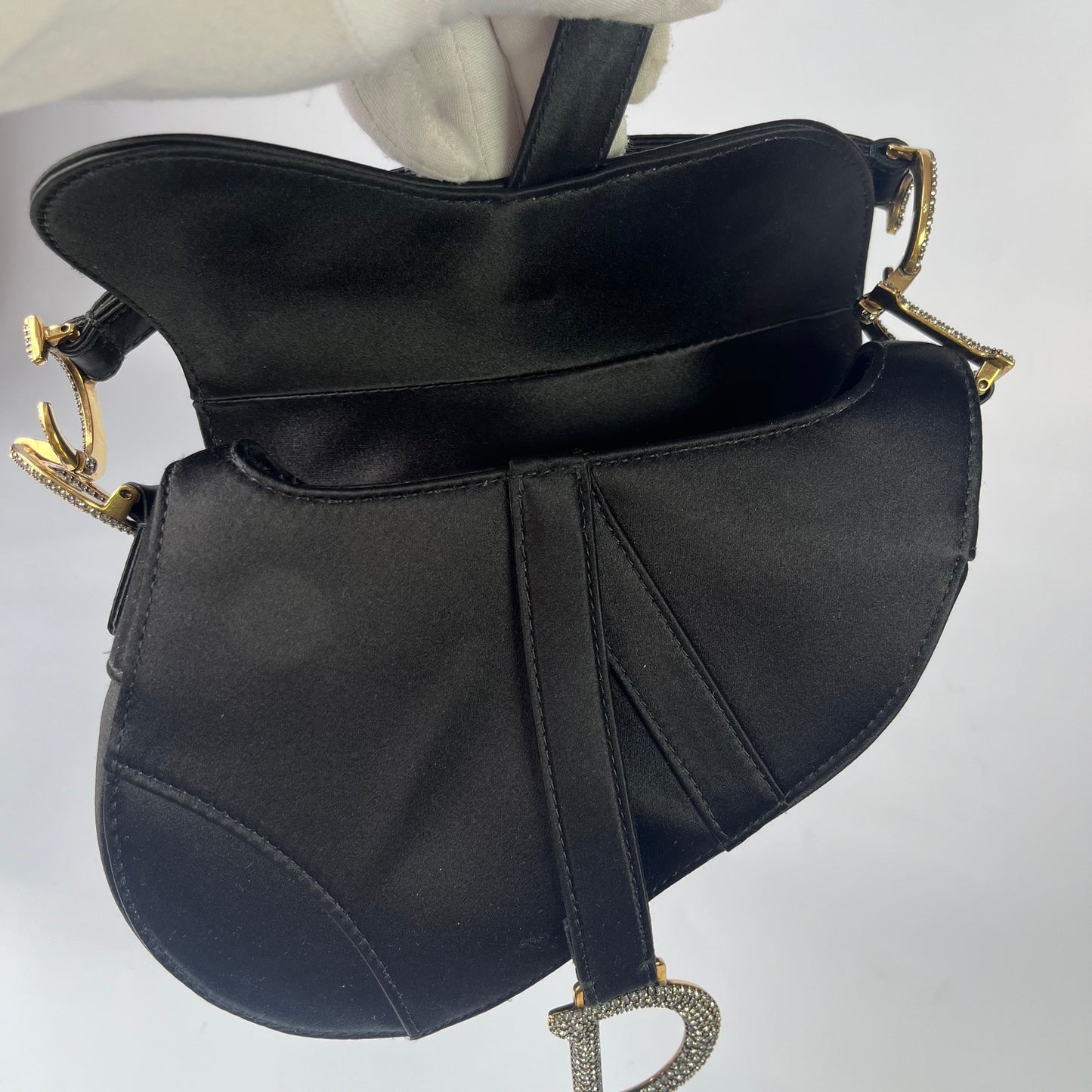 Dior Saddle Mini Silk Handbag Black with crystals