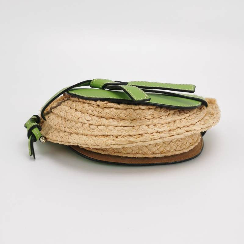 Loewe Gate Mini Green Leather and Straw Crossbody Bag