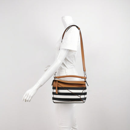 Loewe Puzzle Small Black White Brown Stripes Crossbody Bag