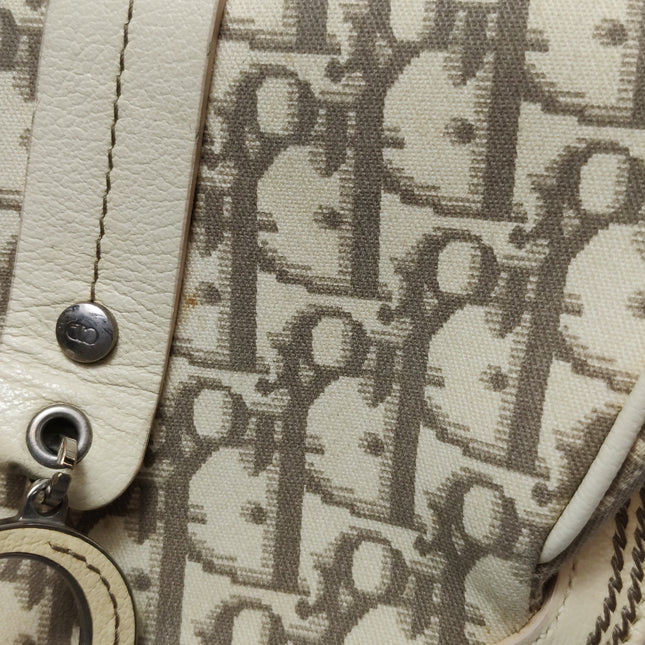 Dior Vintage Embroidered Diorissimo Bowler Bag Top White Monogram