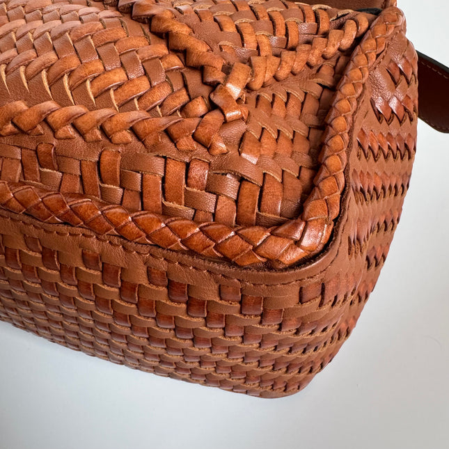 Loewe Puzzle Small Leather Woven Braided Caramel Tan Crossbody Bag