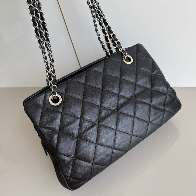 Chanel CC Logo Tote Black Soft Quilted Caviar Leather Silver Hardware 2011-2012