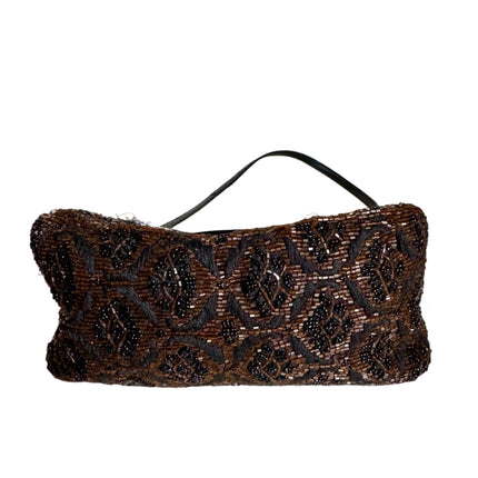 Fendi Mini Mamma Baguette Brown Glitter Beads Floral Embroidery