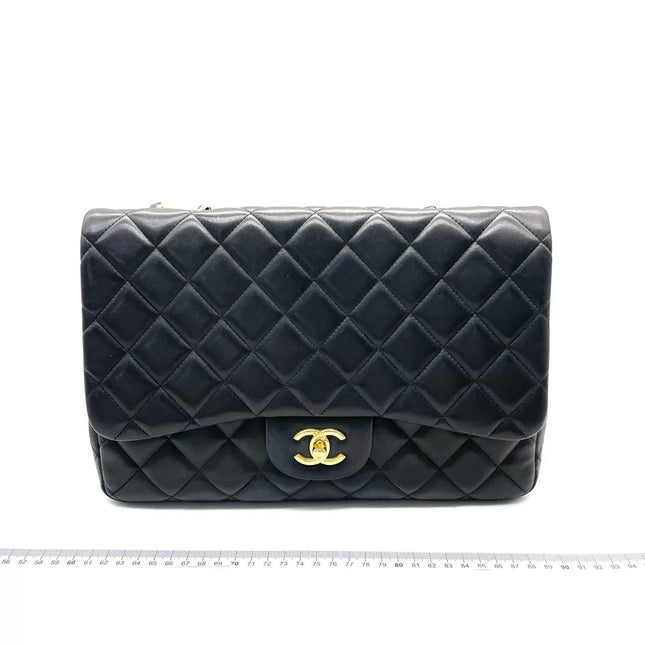 Chanel Classic Flap Maxi 2011 Black Lambskin Leather Single Flap with Gold Hardware-Luxbags