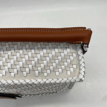 Loewe Puzzle Small Leather Woven Braided White Crossbody Bag