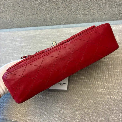 Chanel Classic Flap Medium Red Lambskin Leather with Silver Hardware 2012-13