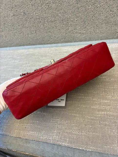 Chanel Classic Flap Medium Red Lambskin Leather with Silver Hardware 2012-13