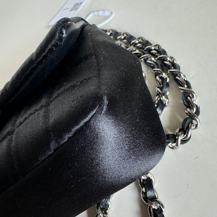 Chanel Extra Mini Flap Bag Black Satin Choco Bar Lipstick Mirror Crossbody, 2005