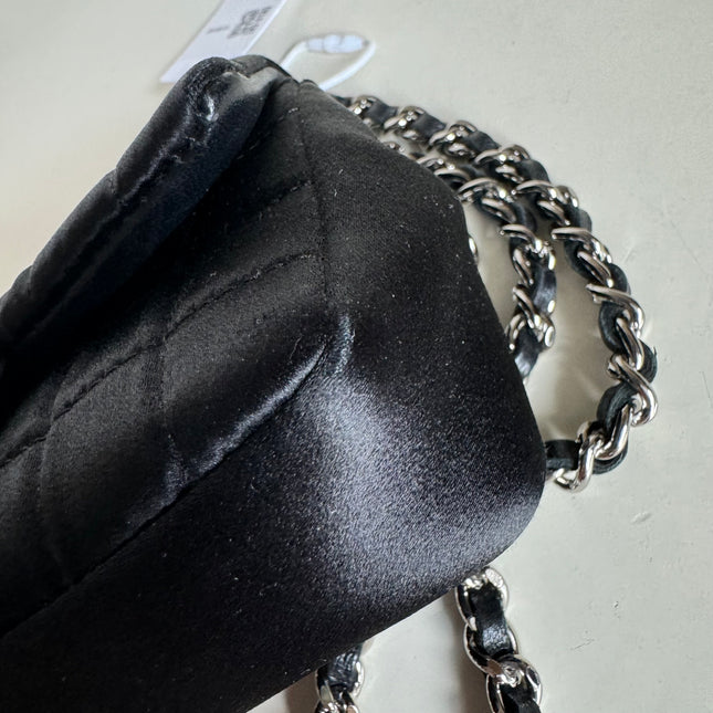Chanel Extra Mini Flap Bag Black Satin Choco Bar Lipstick Mirror Crossbody, 2005
