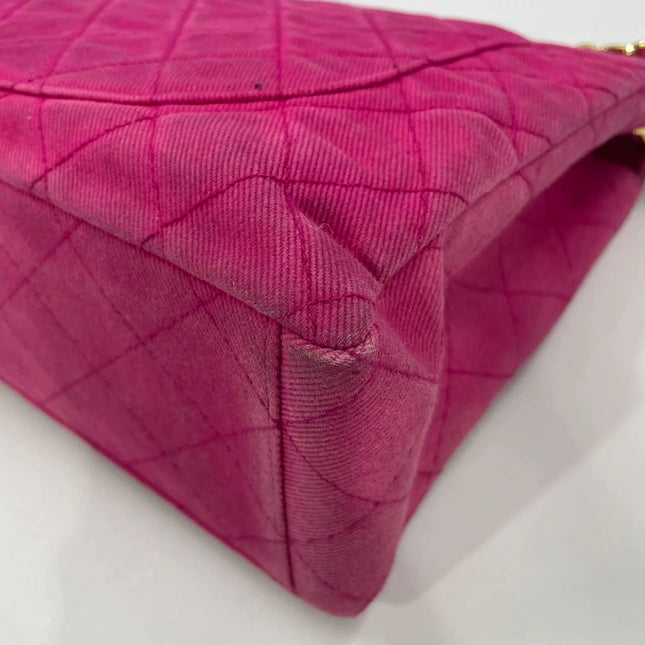 Chanel RARE Vintage Classic Maxi 34 Flap Hot Pink Denim Giant CC 24 Gold Hardware