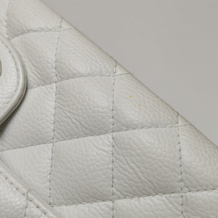 Chanel Classic Flap Medium 2008 White Caviar Leather Silver Hardware