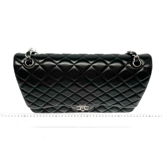 Chanel Classic Flap Maxi Black Lambskin Leather Double Flap Silver Hardware 2011-2012