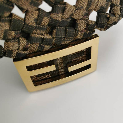 Fendi Baguette Mini Canvas Crochet Zucca Dark Green and Gold Hardware
