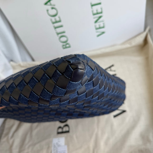 Bottega Veneta Hop Large Leather and Denim Intrecciato Navy Hobo Bag 55cm