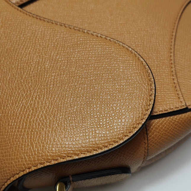 Dior Saddle 2021 Medium Tan Brown Grained Calfskin Leather Bag