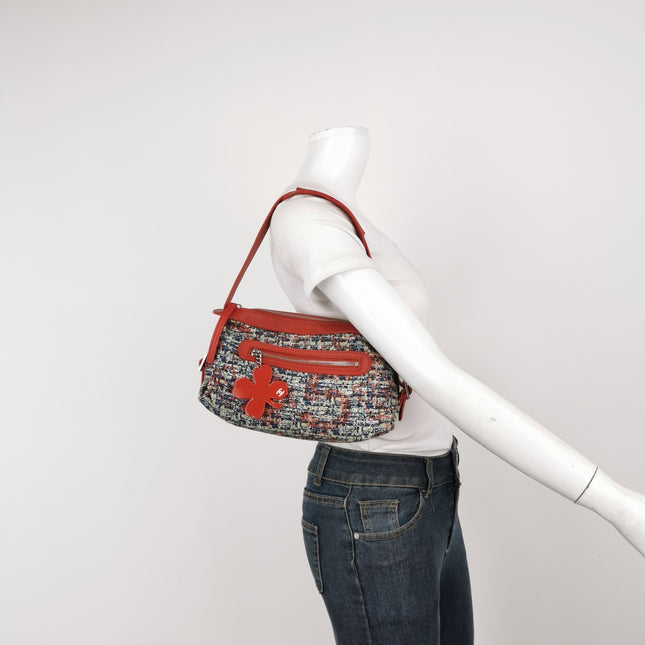 Chanel Tweed with Red Clover Charm Shoulder Bag