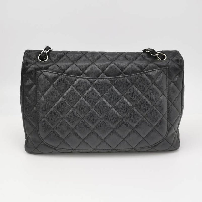 Chanel Classic Flap Maxi Black Soft Caviar Leather Silver-tone Hardware Giant CC Logo