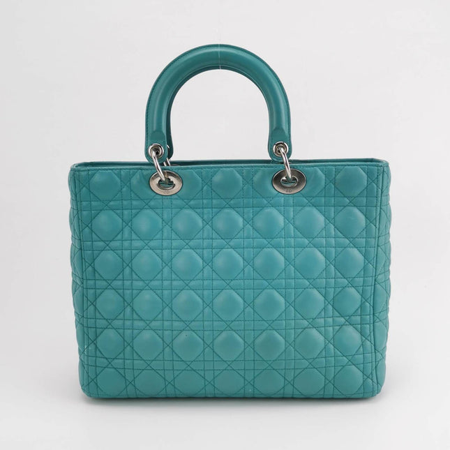 Sold Lady Dior Large Bag Teal Blue Lambskin Cannage Leather