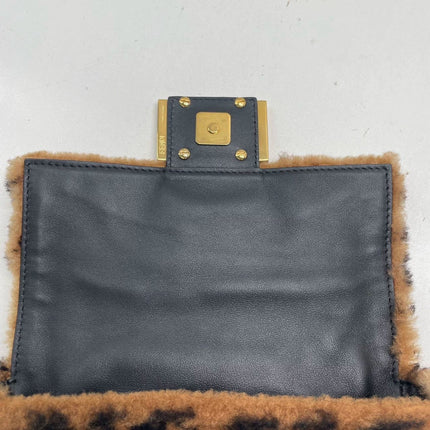 Fendi Baguette Mini Shearling Vitello Dolce Marco FF 1974 Tobacco Black Brown Zucca