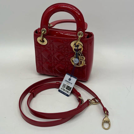 Lady Dior Patent Leather Red Mini handbag with gold hardware