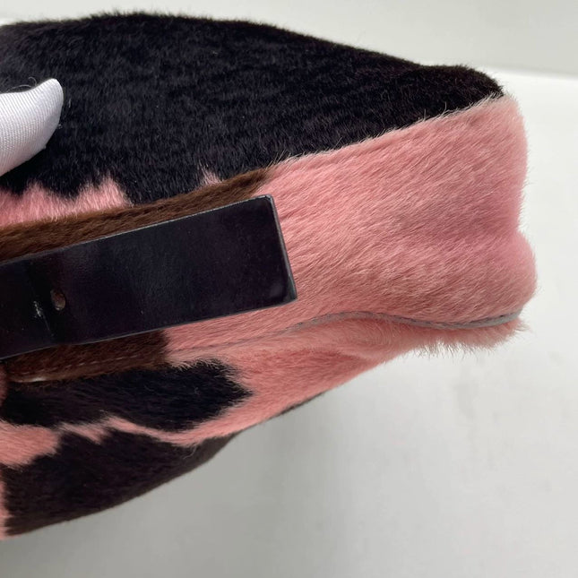 Fendi Baguette Pony-style Calfskin Leather Shoulder Bag in Pink Cow Print