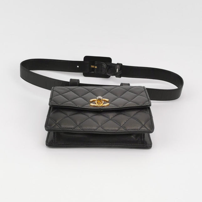 Chanel Vintage Belt Bag Mini Black Lambskin Leather Gold-tone Hardware