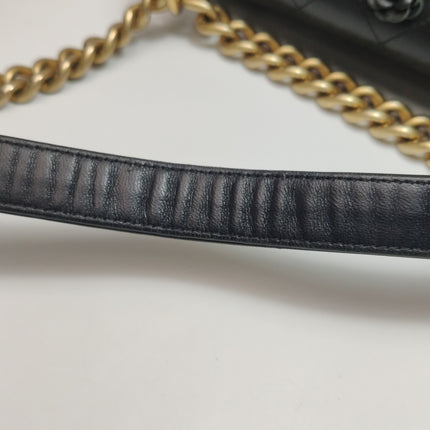 Chanel Le Boy Bag Small Camellia Black Lambskin Leather Gold Hardware