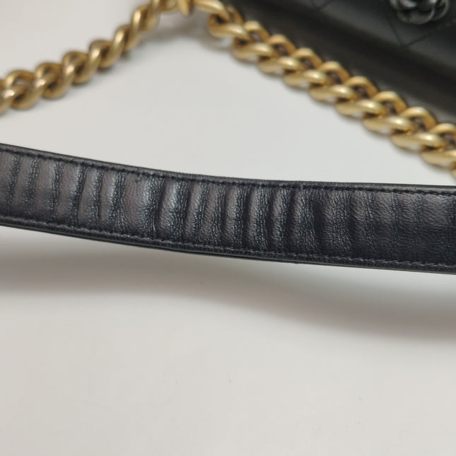 Chanel Le Boy Bag Small Camellia Black Lambskin Leather Gold Hardware