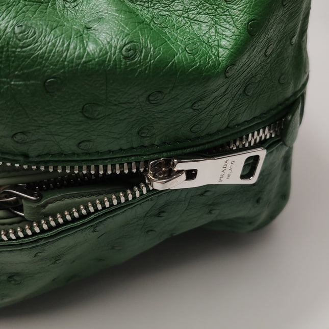 Prada Inside Bag Green Ostrich Leather Green Lambskin Leather Interior Medium