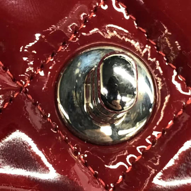 Chanel Classic Flap Medium 2012 Red Burgundy Patent Leather Silver Hardware