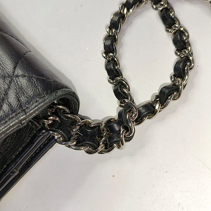 Chanel Wallet on Chain Classic Flap Black Lambskin Leather Silver Hardware