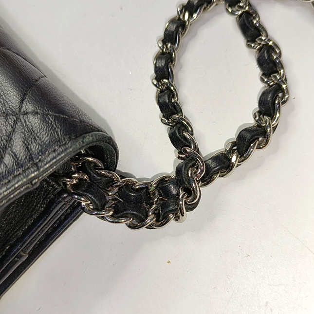 Chanel Wallet on Chain Classic Flap Black Lambskin Leather Silver Hardware