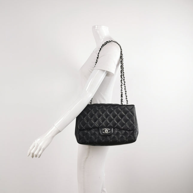 Chanel Classic Flap Jumbo Black Lambskin Leather Single Flap with Silver Hardware 2009-2010