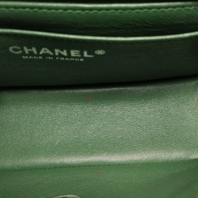 Chanel Classic Flap Mini Rectangular Green Lambskin Leather Silver Hardware