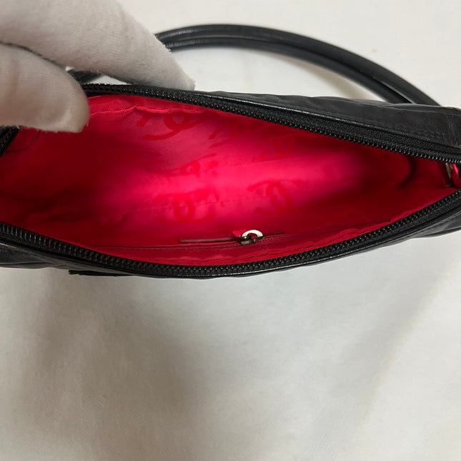Chanel Cambon Clutch Black Leather White Logo