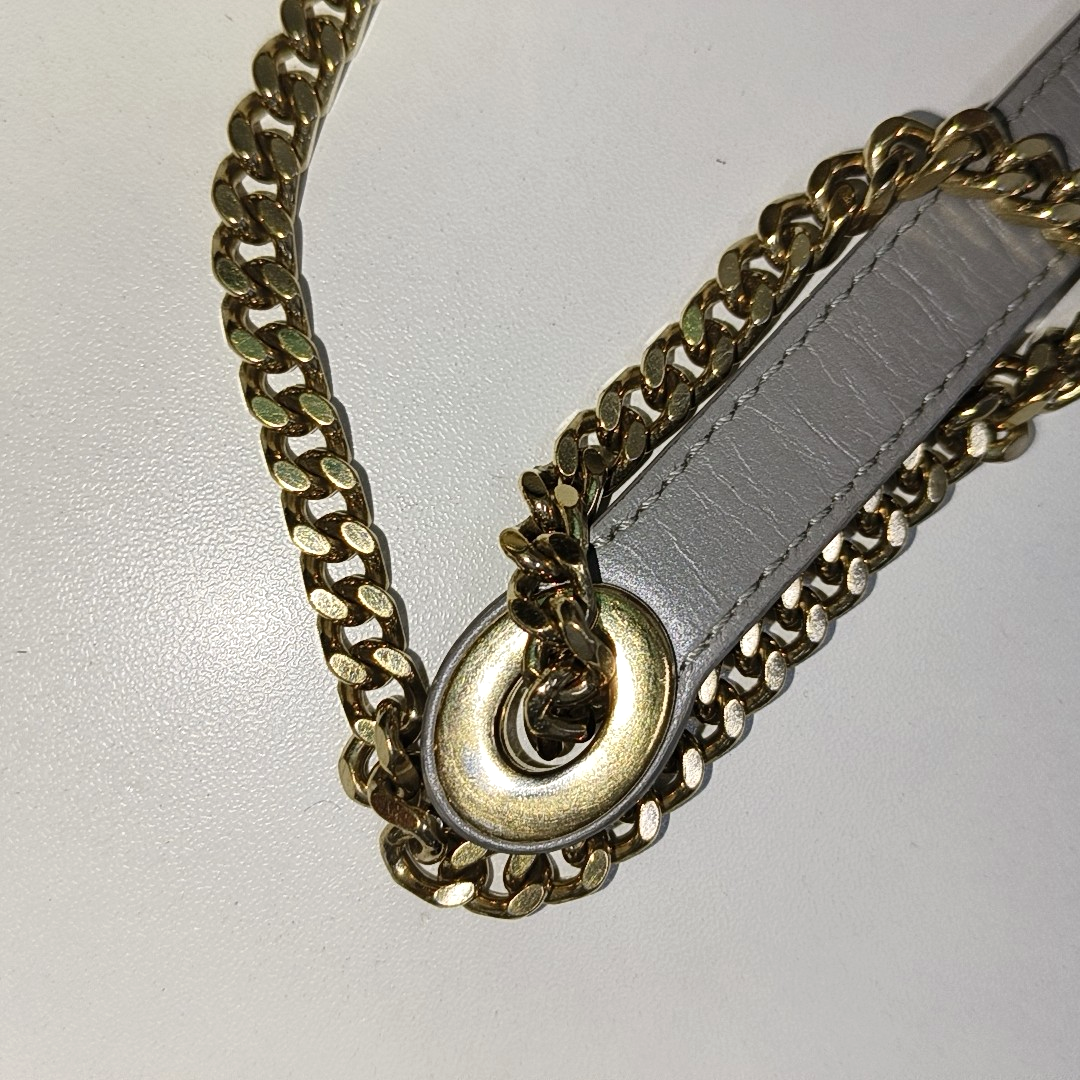 Lady Dior Mini Pearlescent Grey Lambskin Leather Gold HW Chain Strap