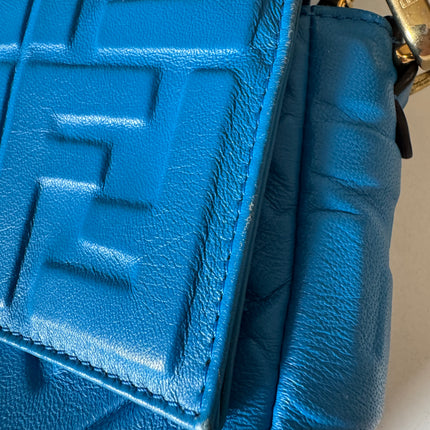 Fendi Baguette Blue Lambskin Leather Crossbody Bag Medium