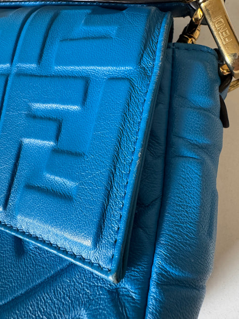 Fendi Baguette Blue Lambskin Leather Crossbody Bag Medium