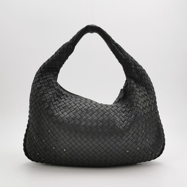 Bottega Veneta Intrecciato Hobo Bag Medium Black leather with Metal Studs 40cm