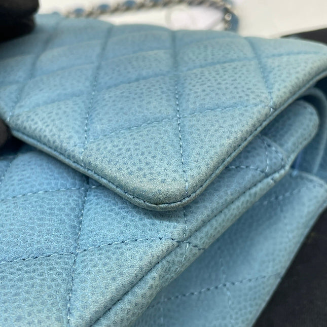 Chanel Timeless Classic Flap Medium Light Blue Caviar Leather Silver Hardware