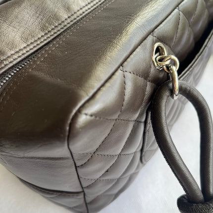 Chanel Cambon Medium Shoulder Bag Brown Calfskin Leather Snake-skin CC Logo Black Double Strap