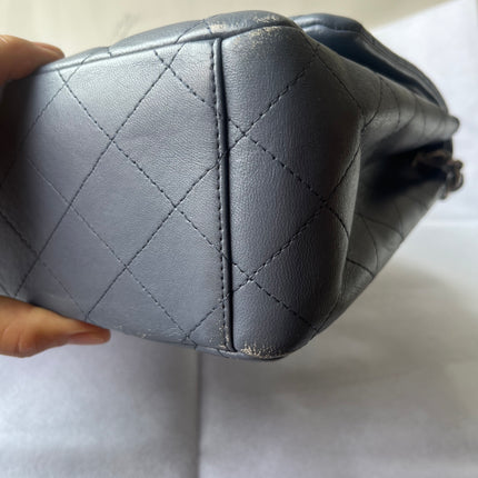 Chanel Classic Flap Maxi Ash Navy Lambskin Leather Double Flap Silver Hardware 2011
